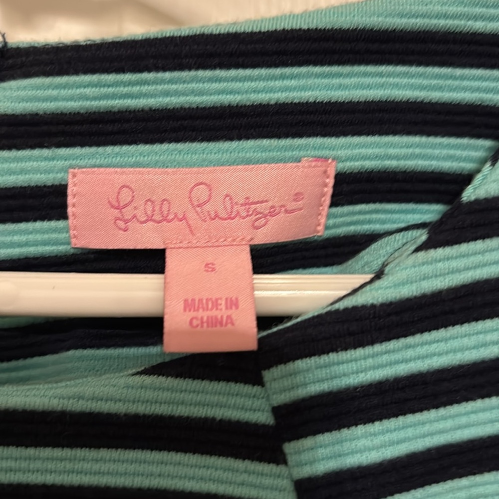 Lilly Pulitzer Charlene Dress Tropez Blue Ottoman Stripe 3/4 Sleeves Size S - Picture 3 of 5